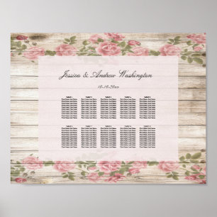 Rustic Roses On Wood Wedding Seating Chart