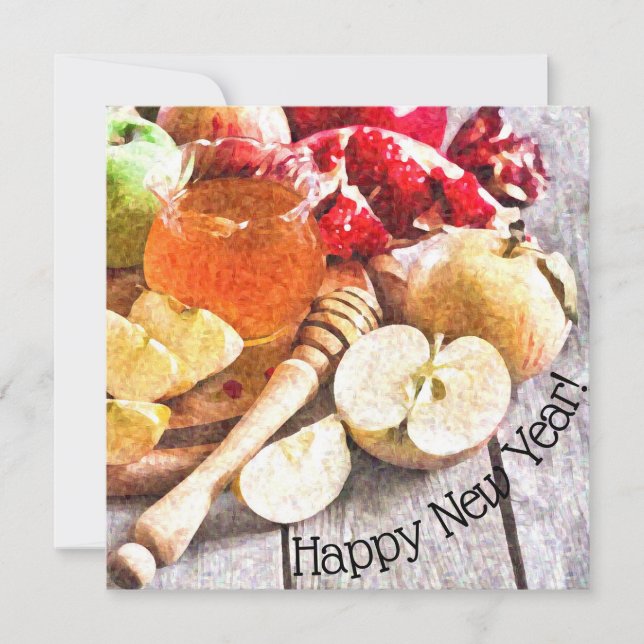 Rustic Rosh Hashanah Watercolor Apples and Honey Card (Front)