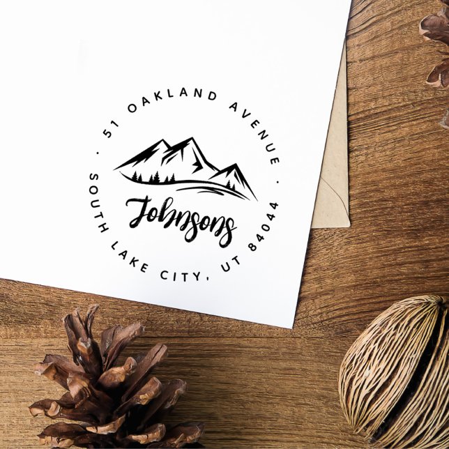 Rustic Round Mountains Pines Return Address  Rubber Stamp (Rustic Round Mountains Pines Return Address Rubber Stamp)