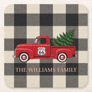 Rustic Route 66 Christmas Drink Style Square Paper Coaster