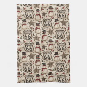 Rustic Route 66 Christmas Snowman Kitchen Towel