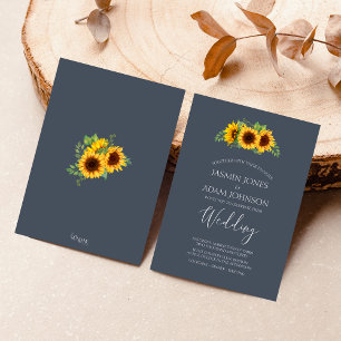 Rustic Royal Blue Sunflower Boho Wedding Invitation