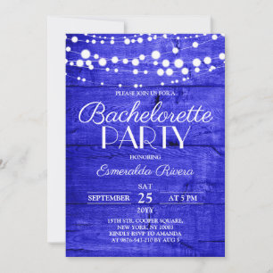 Rustic Royal Blue Wood Bachelorette Party Invitation
