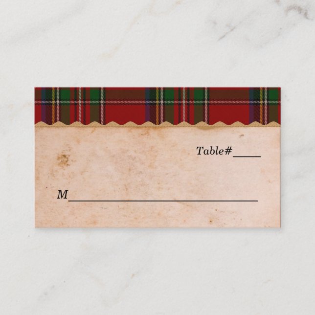Rustic Royal Stewart Plaid Mariage Cartes de Place (Devant)