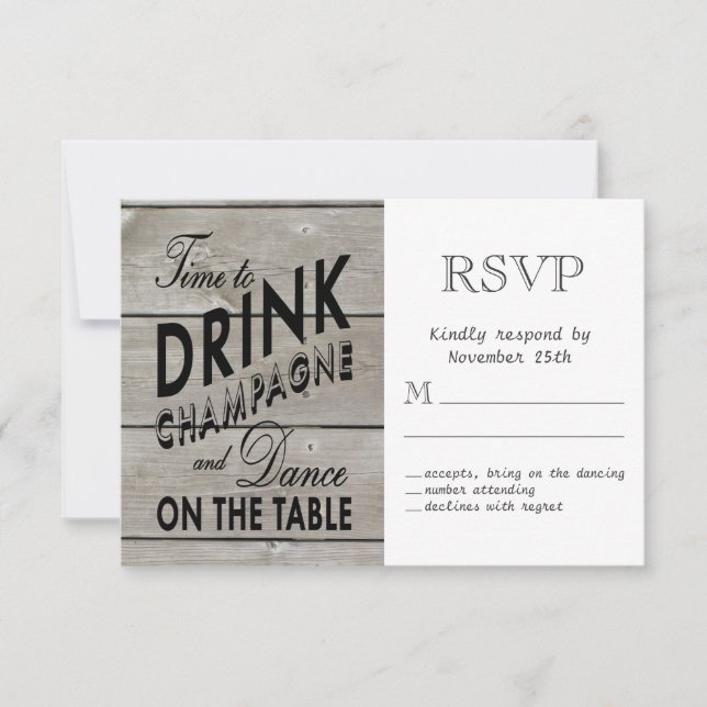 Rustic RSVP Time to Drink Champagne (Front)