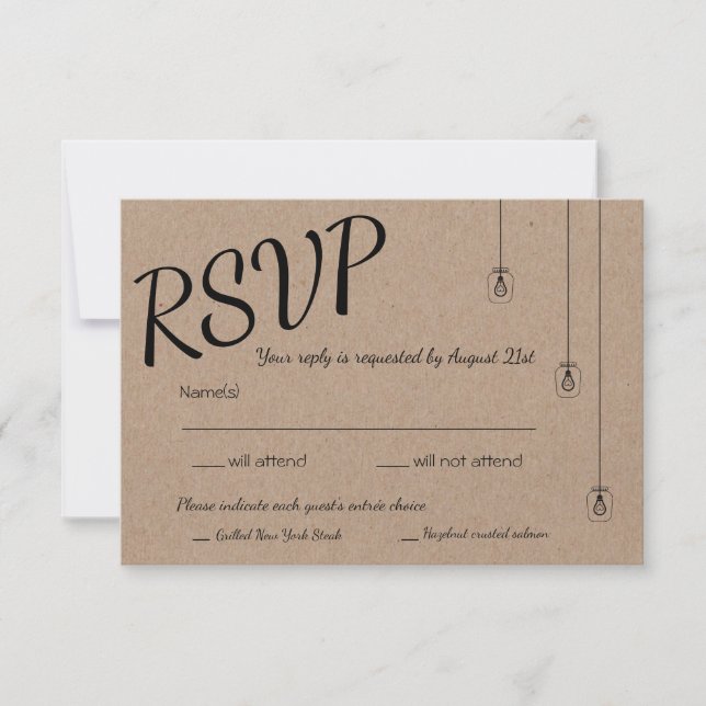 Rustic RSVP with String Lights on Kraft Paper (Front)