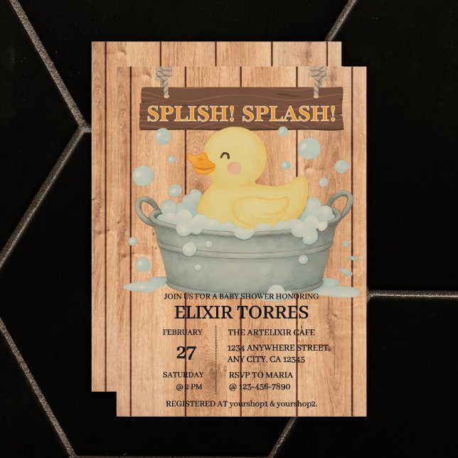 Rustic Rubber Ducky Bubbles Baby Shower Invitation (Creator Uploaded)