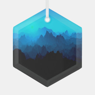 Rustic Rugged Blue Jagged Mountains Suncatcher Glass Ornament