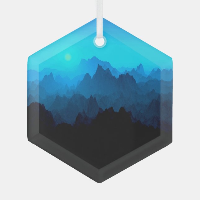 Rustic Rugged Blue Jagged Mountains Suncatcher  Glass Ornament (Front)