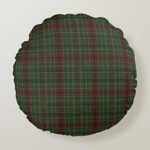 Rustic, rugged outdoors red/green plaid round pillow