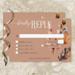 Rustic Rust Cream & Brown Fall Floral Dinner RSVP Card