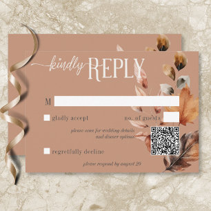 Rustic Rust Cream & Brown Fall Floral QR Code RSVP Card
