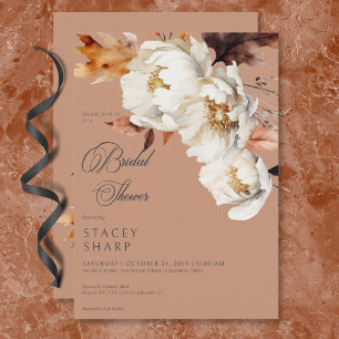 Rustic Rust & Cream Fall Floral & Leaves Shower Invitation
