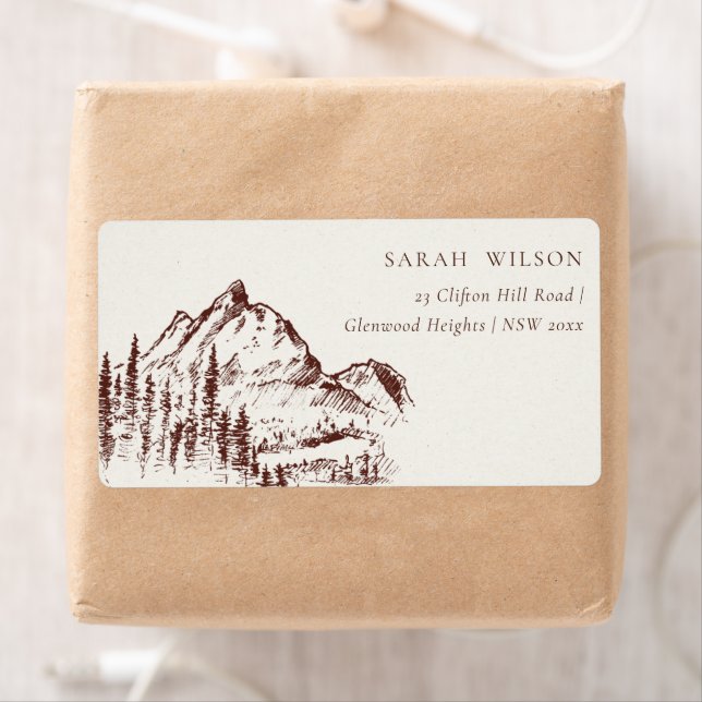 Rustic Rust Pine Woods Mountain Sketch Address (Insitu)