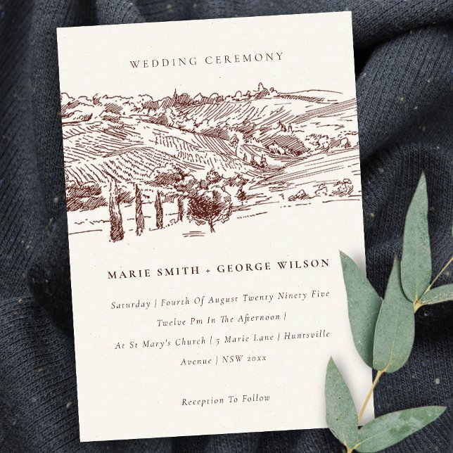 Rustic Rust Winery Mountain Sketch Wedding Invite (Creator Uploaded)