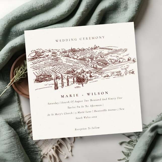 Rustic Rust Winery Mountain Sketch Wedding Invite (Creator Uploaded)