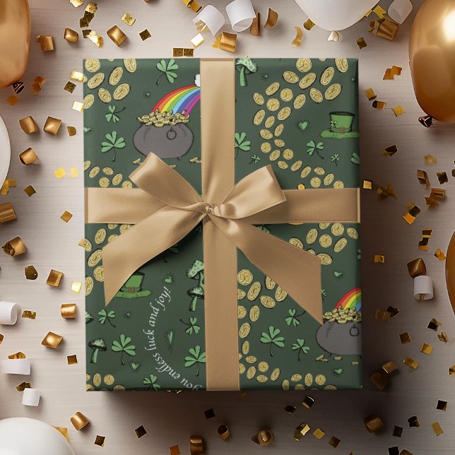 Rustic S Pattern Green Irish Shamrocks St Patricks Wrapping Paper (Elegant yet whimsical St Patricks Day Theme. Pots of gold, rainbows, shamrock coins, Irish Blessings)