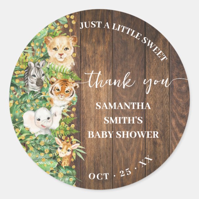 Rustic Safari Baby Shower Thank You Party Favour Classic Round Sticker (Front)