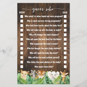 Rustic Safari Guess Who Baby Shower Game Card