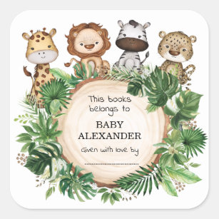 Rustic Safari Jungle Animals Books for Baby Shower Square Sticker