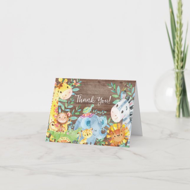 Rustic Safari Jungle Baby Shower Thank You Note (Front)