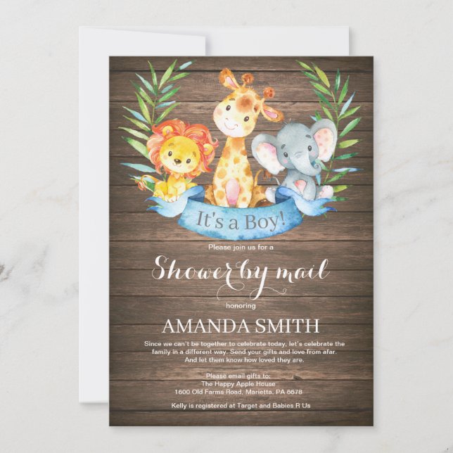 Rustic Safari Jungle Boy Baby Shower by Mail Invitation (Front)