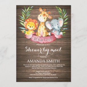 Rustic Safari Jungle Girl Baby Shower by Mail Invitation