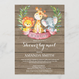 Rustic Safari Jungle Girl Baby Shower by Mail Invitation