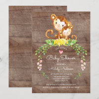 Rustic Safari Jungle Monkey Baby Shower Invitation