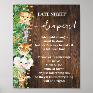 Rustic Safari Late Night Diapers Shower Game Poster