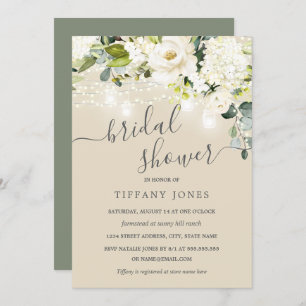Rustic Sage Champagne Floral Bridal Shower Invitation