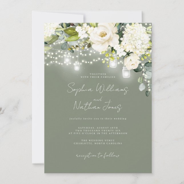 Rustic Sage Champagne Floral Wedding  Invitation (Front)
