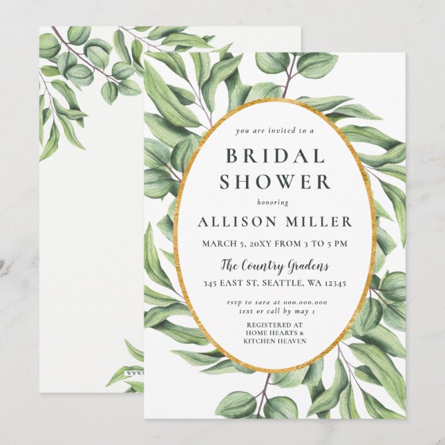 Rustic Sage Eucalyptus Greenery Bridal Shower Invitation (Front/Back)