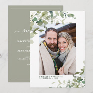 Rustic Sage Eucalyptus Wedding Photo Save the Date