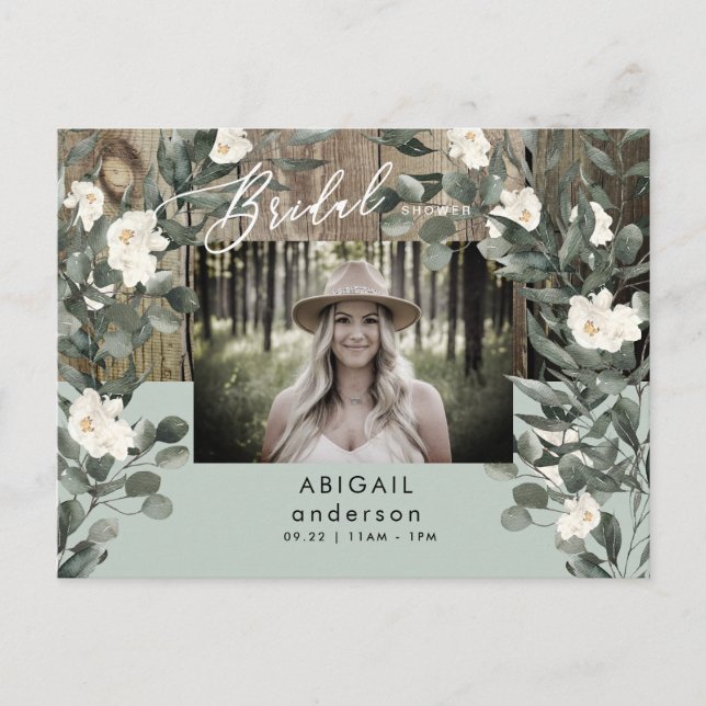 Rustic Sage Foliage White Floral Bridal Shower Postcard (Front)