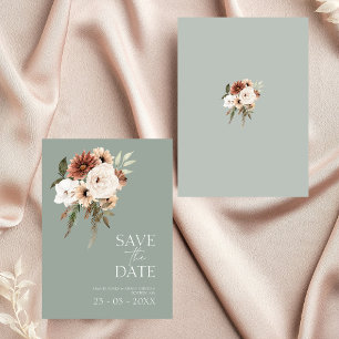 Rustic Sage Green and Peach Floral Save the Date