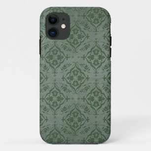 Rustic Sage Green and Pewter Damask iPhone 11 Case
