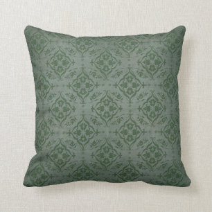 Rustic Sage Green and Pewter Damask Throw Pillow