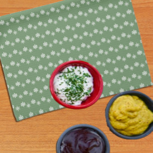 Rustic Sage Green and White Snowflakes Kitchen Towel