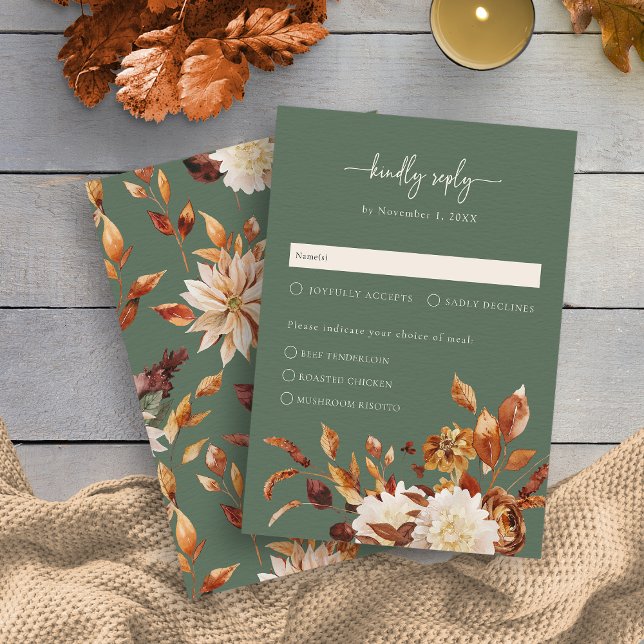 Rustic Sage Green Autumn Leaves Response Card (Rustic Sage Green Autumn Leaves Kindly Reply Response Card by Painted Paperie
)