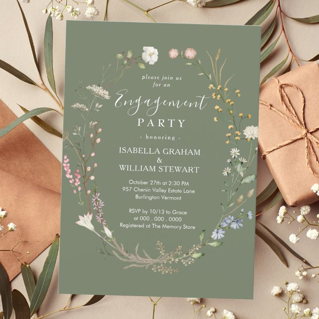 Rustic Sage Green Boho Wildflower Engagement Party Invitation (Creator Uploaded)