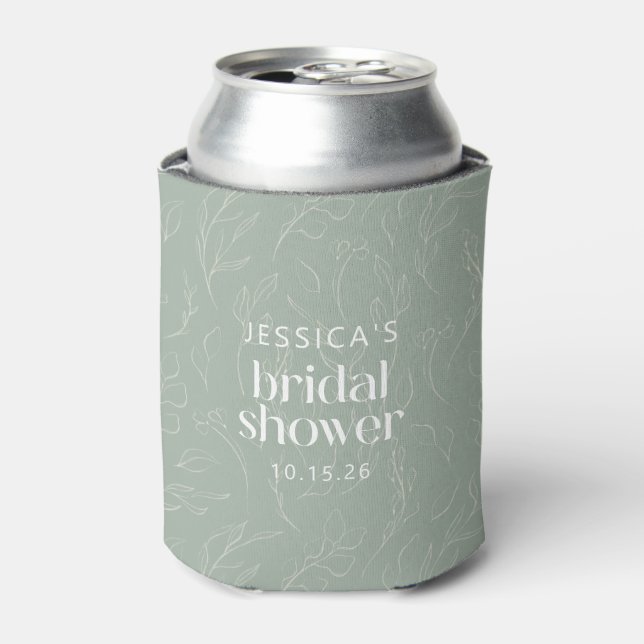Rustic Sage Green Botanical Custom Bridal Shower Can Cooler (Can Front)