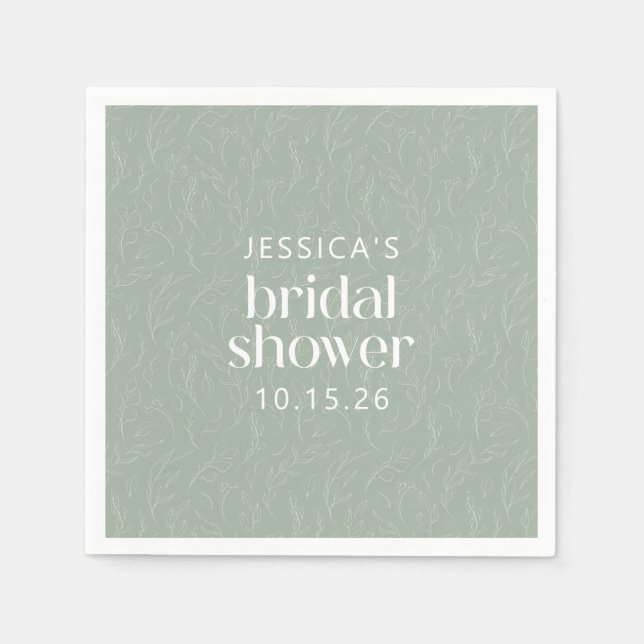 Rustic Sage Green Botanical Floral Bridal Shower Napkin (Front)