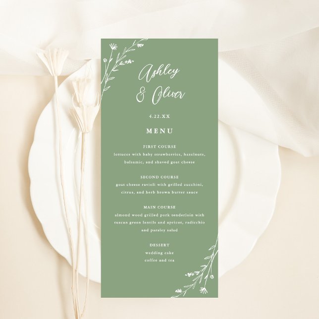 Rustic Sage Green Botanical Wedding Menu Card (Creator Uploaded)