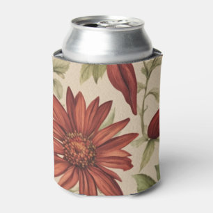 Rustic Sage Green & Burgundy Red Floral Autumn Can Cooler