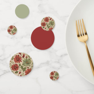 Rustic Sage Green & Burgundy Red Floral Autumn Confetti