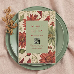 Rustic Sage Green & Burgundy Red Floral Autumn Enclosure Card
