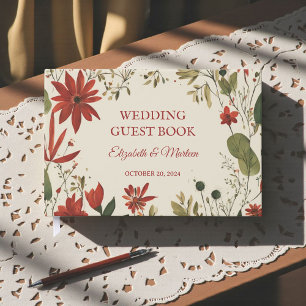 Rustic Sage Green & Burgundy Red Floral Autumn Guest Book