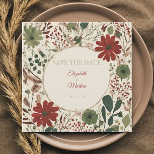 Rustic Sage Green & Burgundy Red Floral Autumn  Invitation