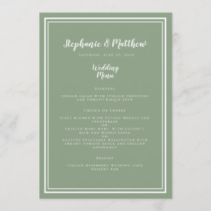 Rustic Sage Green Calligraphy Wedding Dinner  Menu